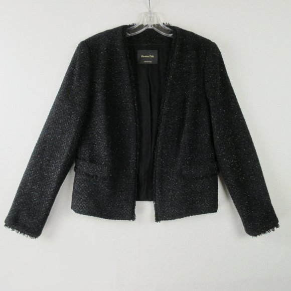 Massimo Dutti Black Tweed Blazer Size 8 Open Front - Picture 1 of 10